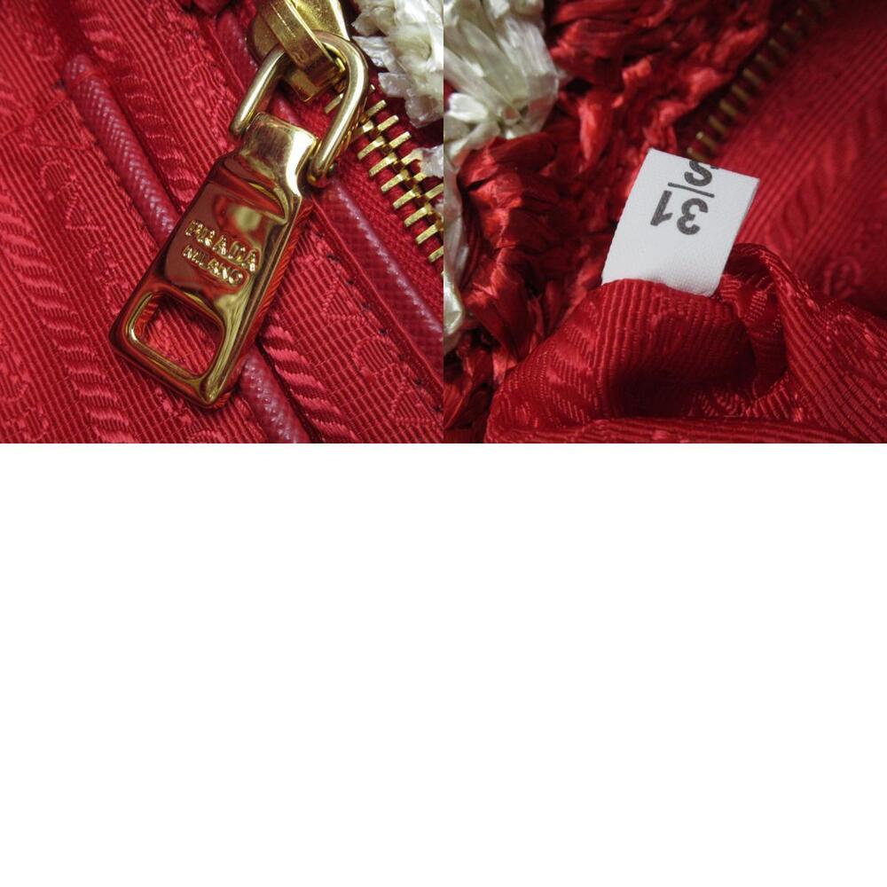 Prada Straw Red White Handbag Canapa Tan Gold Off White Gold - Picture 5 of 5
